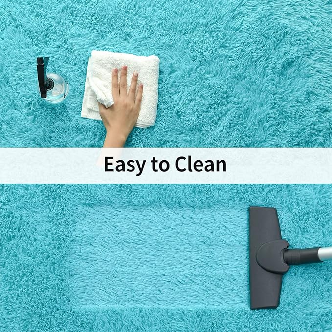 Merelax Modern Soft Fluffy Large Shaggy Rug for Bedroom Livingroom Dorm Kids Room Indoor Home Decorative, Non-Slip Plush Furry Fur Area Rugs Comfy Nursery Accent Floor Carpet 4'x6' Teal