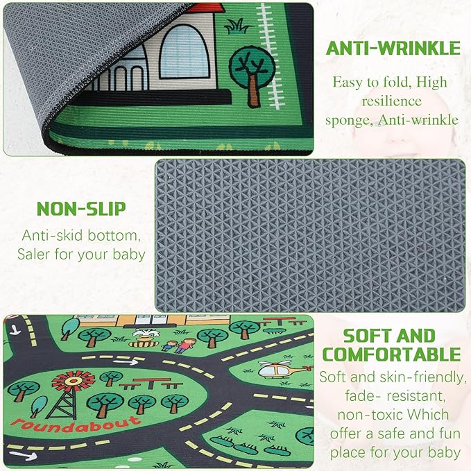 Tinideya Kids Carpet Playmat Rug Player Car Rug, 6 x 9 ft Traffic Map Mat Educational Game Area for Toddler Children Playroom Classroom Bedroom