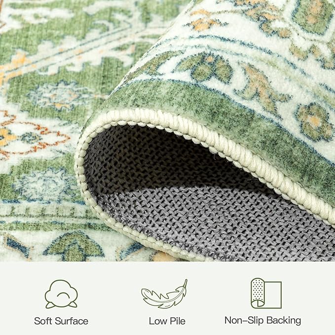 Lofus 9x12 Area Rug for Living Room, Light Green Washable Area Rugs with Non-Slip Backing,Soft Boho Carpets for Bedroom Dining Room Home Office Indoor Nursery