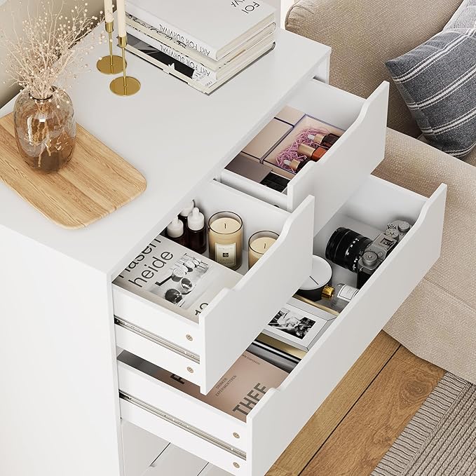 HOSTACK Modern 6 Drawer Dresser for Bedroom, Tall Chest of Drawers with Storage, Large Wood Storage Chest Organizer with Cut-Out Handle, Accent Storage Cabinet for Living Room, Entryway, Classic White