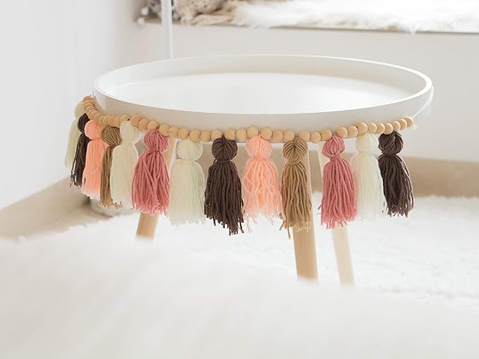 Decocove Tassel Garland - Boho Tassel Garland with Wood Beads - Wall Decor for Dorm, Girls Room and Nursery Room (43 inch) - Blush and Terra Cotta