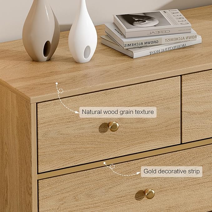 9 Drawers Dresser for Bedroom,35.4" Tall Wood Rustic Modern Chest of Drawers with Natural Texture,with Anti-Tipping Device, Storage Dressers Organizer for Bedroom, Living Room,Oak