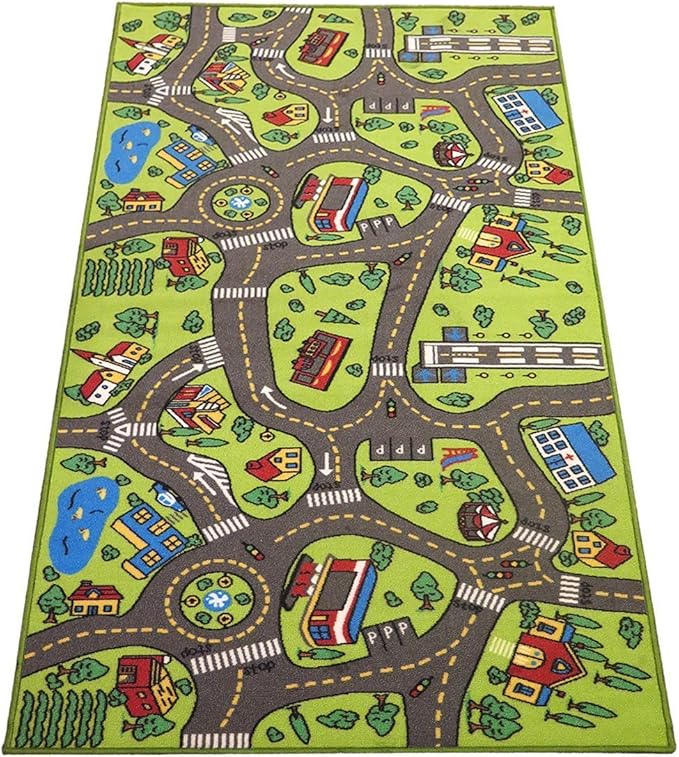 Kids Rug Playmat 80 inches by 40 inches! City Life Great for Playing with Cars and Toys - Play Learn and Have Fun Safely - Educational Road Traffic Play Mat for Bedroom Play Room Game Safe Area