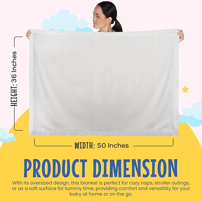 Blankets Thermal Waffle Baby Blanket Crib Bedding - Soft Cozy Warm Infant Thermal Cover for Nursery Stroller or Bassinet, Lightweight Ideal Shower Gift, Nylon Trim White 36" x 50"