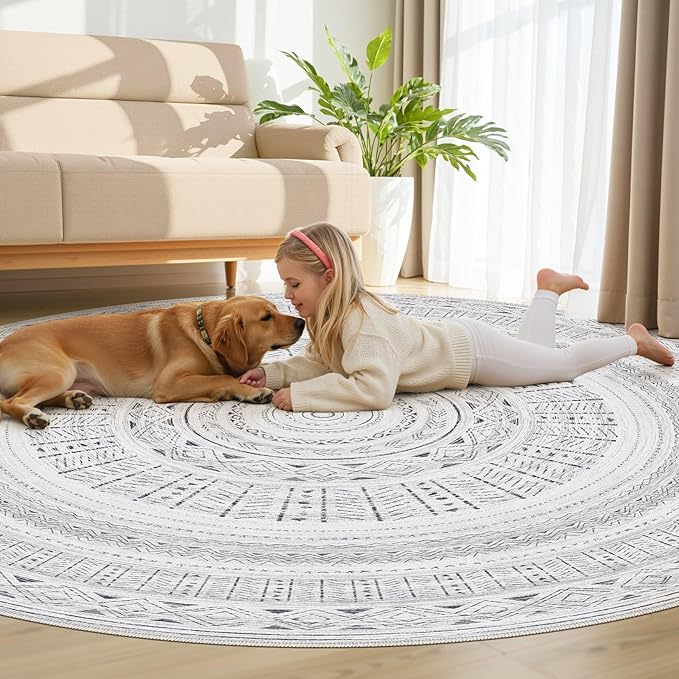 Area Rugs for Living Room Washable Living Room Rug Soft Neutral Indoor Floor Carpet Non-Slip Stain Resistant Modern Boho Rugs for Bedroom Dining Room Kids Room Nursery Office Home Dark Grey
