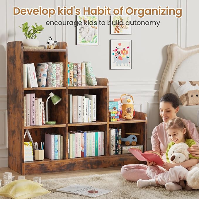 Montessori Shelf 6-Section Wooden Storage Cabinet, Kids Toy Storage Organizer Book Shelf for Kids Rooms, Classroom, Playroom, Nursery, Preschool Book Shelves