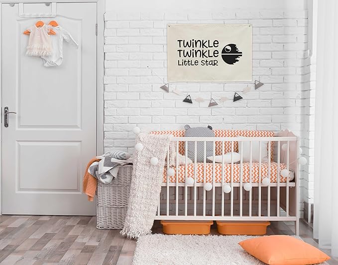 Twinkle Twinkle Little Star Nursery Banner Wall Decor-Above Crib Baby Room Bedroom Kindergarten Wall Decoration-Baby,Shower Gift for Baby Boy Girl Kids Teen-Rectangular Canvas Flag Banner