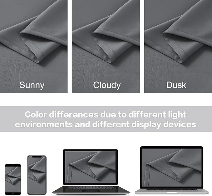 DUALIFE Medium Grey Blackout Curtains 102 Inches Long 2 Panels Set, Back Tab and Rod Pocket Curtains Drapes for Bedroom, Thermal Insulated Curtains for Hall, Villa,52W x 102L