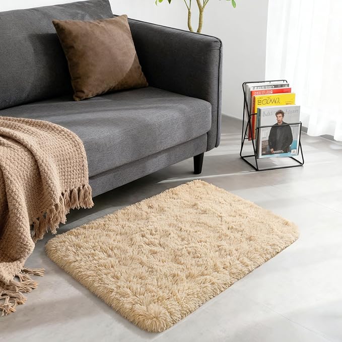 Merelax Modern Soft Fluffy Small Shaggy Rug for Bedroom Livingroom, Soft Non-Slip Kids Room Entryway Throw Rugs, Plush Furry Fur Area Rugs Comfy Nursery Accent Floor Carpet 2x3 Feet, Beige