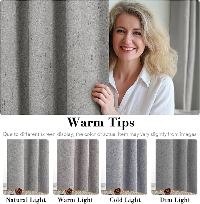 H.VERSAILTEX Linen Blackout Curtains Durable Thick Textured Linen Look 100% Blackout Patio Door Curtain Anti Rust Grommet Extra Wide Sliding Door Curtain Panel, W100 x L84 inch - Dove Gray
