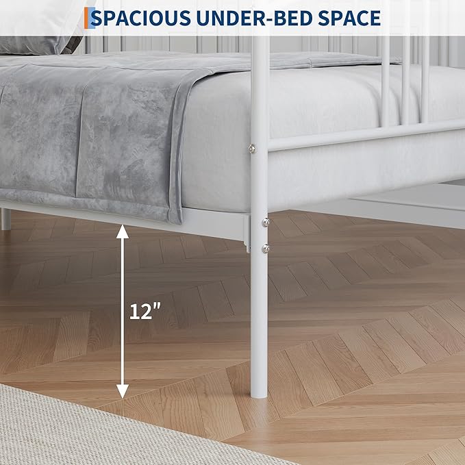 GarveeHome Twin Daybed, Sturdy Metal Day Bed with Steel Slat Support, Arched Headboard Sofa Bed for Living Room, Bedroom and Guest Room, White