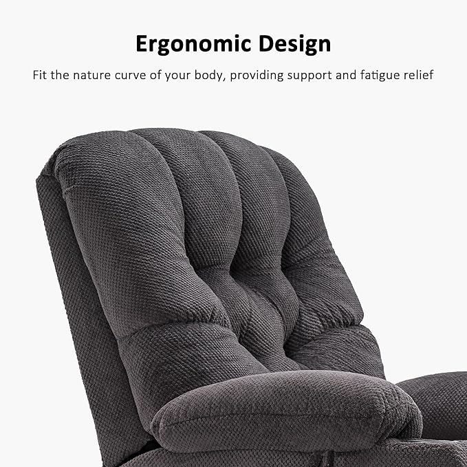 MCombo Electric Power Swivel Glider Rocker Recliner Chair with Cup Holders for Nursery, Hand Remote Control, USB Ports, 2 Side & Front Pockets, Plush Fabric 7797 (Grey)