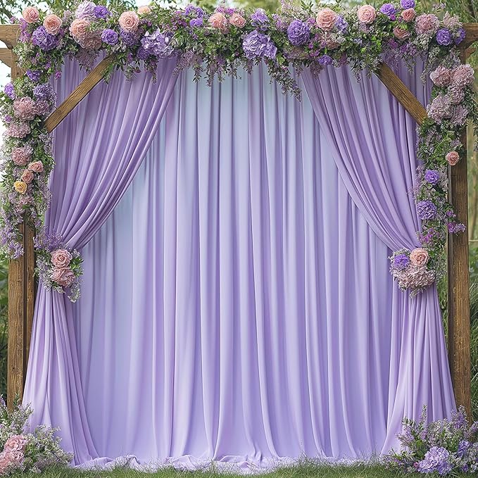 Lavender Backdrop Curtains for Wedding Parties, 10x7FT Wrinkle Free Photo Backdrop Curtains for Wedding Birthday Party Baby Shower, Fabric Drape with Rod Pockets 5ft x 7ft, 2 Panels