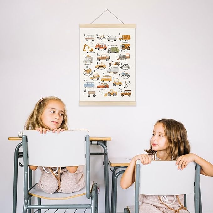Welshower Transport Alphabet Nursery Poster Hanger Frame, Transport Alphabet Educational Wall Art Prints Decor for Classroom Toddler Kids Nursery Bedroom Playroom Framed, 12x16 Inch