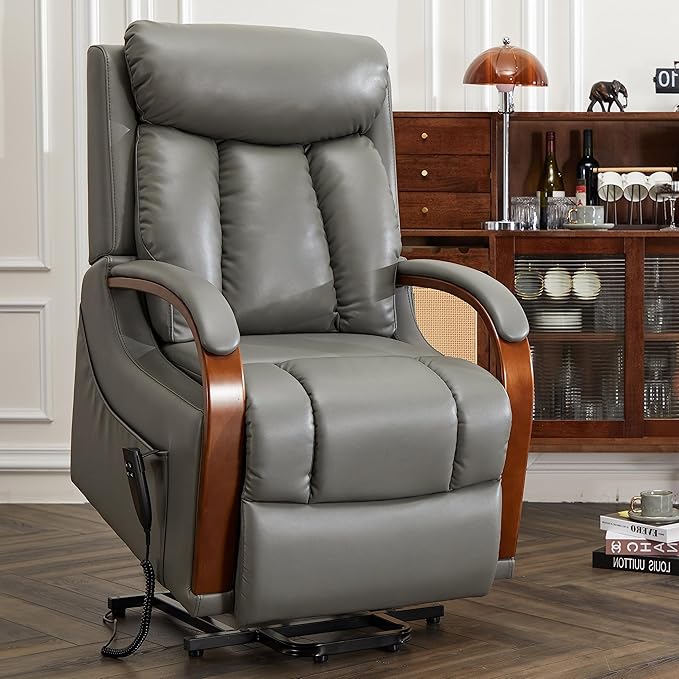 DYNOX Small Lift Chair Recliner with Heat and Massage, Dual Motor Power Lift Sofa for Elderly,Infinite Adjust for Back and Footrest,Side Pocket (9185,FauxLeather,Grey)