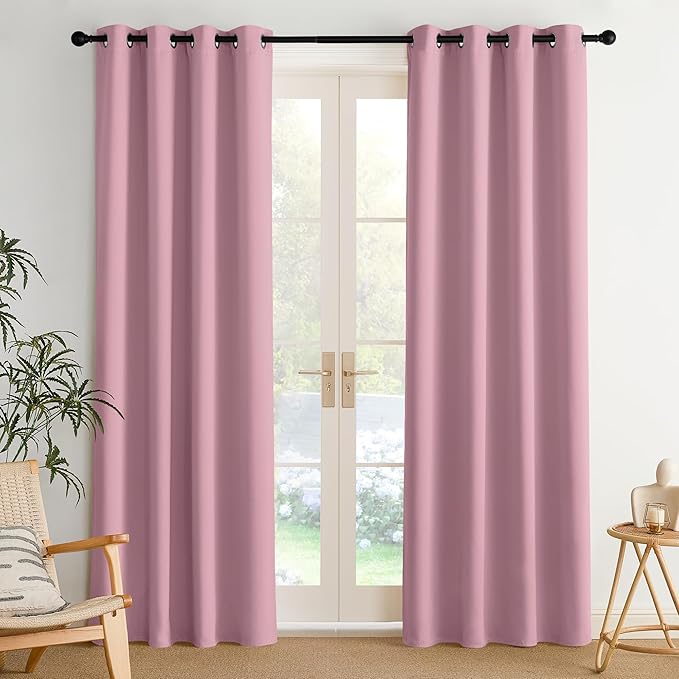 NICETOWN Rouge Pink Room Darkening Curtains for Bedroom 84 inches Long 2 Panels, Thermal Grommet Curtains for Living Room, Noise Reducing Privacy Window Treatment for Nursery, Laundry, W52