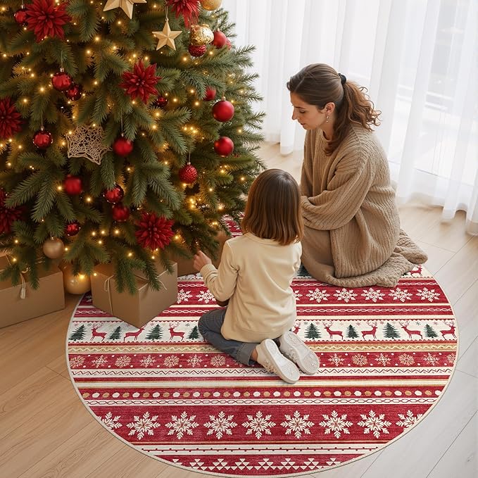 Area Rugs for Living Room Washable Living Room Rug Soft Neutral Indoor Floor Carpet Non-Slip Stain Resistant Modern Boho Rugs for Bedroom Dining Room Kids Room Nursery Office Home Red Green