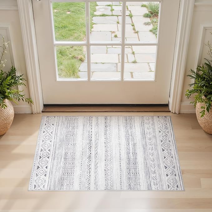 Area Rugs for Living Room Washable Living Room Rug Soft Neutral Indoor Floor Carpet Non-Slip Stain Resistant Modern Boho Rugs for Bedroom Dining Room Kids Room Nursery Office Home Dark Grey
