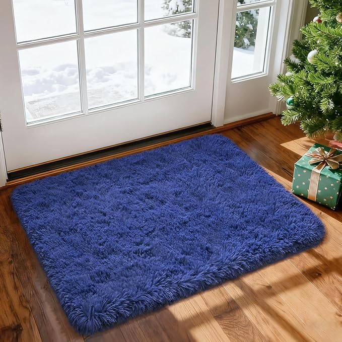 Merelax Modern Soft Fluffy Small Shaggy Rug for Bedroom Livingroom Dorm Kids Room Indoor Home Decorative, Non-Slip Plush Furry Fur Area Rugs Comfy Nursery Accent Floor Carpet 2 X 3 Feet, Light Navy
