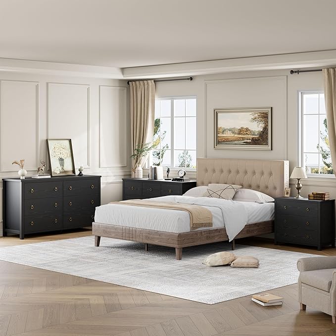 IDEALHOUSE Dresser for Bedroom with 5 Drawers, 45'' Tall Chest of Large Drawers with Large Clothes Storage Cabinet, Wood Bedroom Dresser, TV Stand for Nursery, Living Room, Enterway, Black