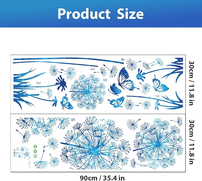 Dandelion Wildflower Wall Decals Art, Calcomanías para Pared Peel and Stick Floral Butterflies Flying Decor for Girls Kids Women Baby Nursery Room Bathroom Sofa Backdrop TV Wall (Light Blue)