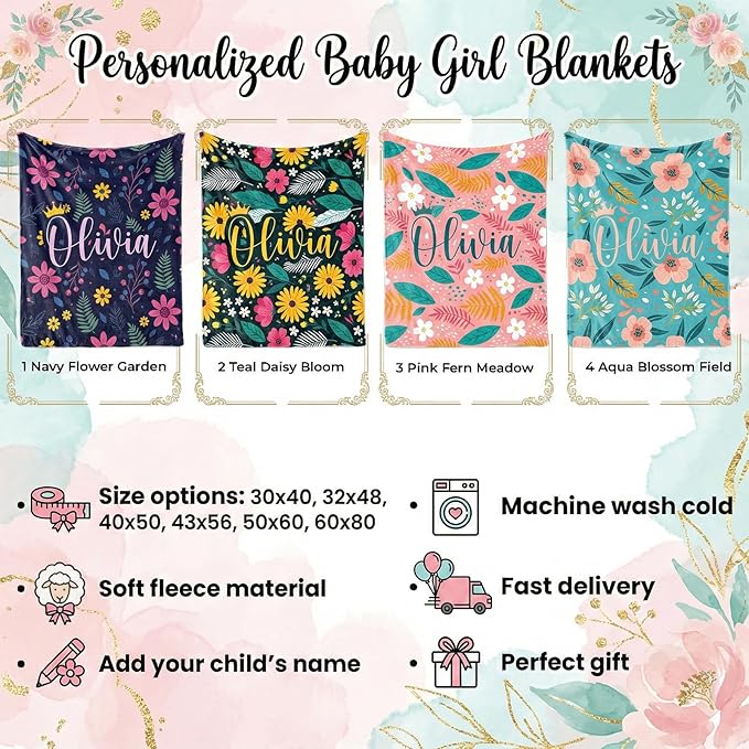 Personalized Baby Blanket with Name - Printed in USA, Custom Baby Blanket for Newborn Kids Gifts for Baby Shower, Birthday & Christmas, Soft for Infant