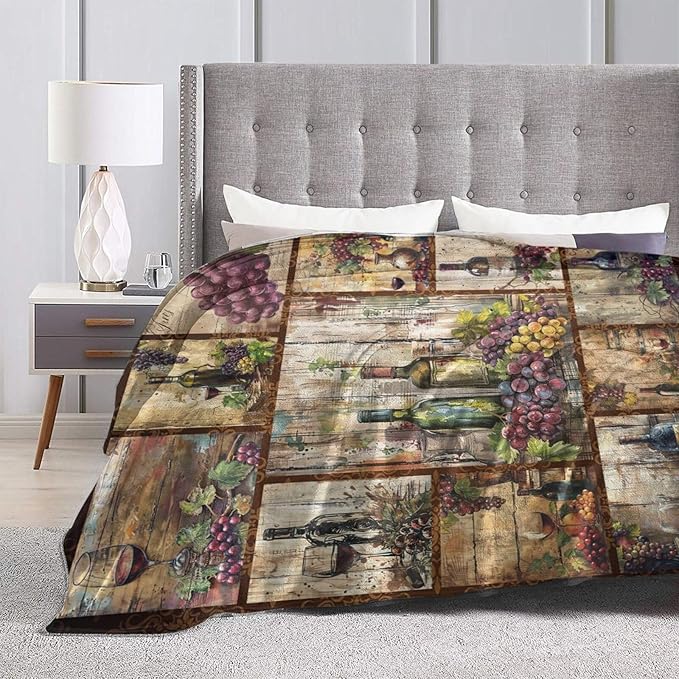 Wine Blanket Grape Wine Throw Blanket Flannel Stuff Merch Cozy Decor Fleece Soft Plush Fuzzy Warm Lightweight Bedding Gifts for Men Women Girls Couch 50"X40"