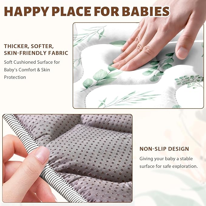 Baby Play Mat 71"x59" Extra Thick Foam Playmat - Water-Resistant Non-Slip Floor Mat & Cushioned Crawling Mat for Babies, Infants & Toddlers for Tummy Time(Green Leaf)