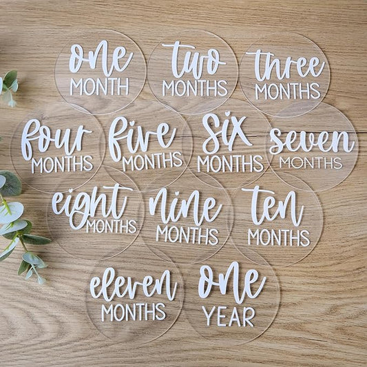 Acrylic Baby Milestone Discs for Photos - 13 PCS Clear Monthly Cards, Photo Prop, Newborn Birth Announcement Sign, Circles Marker