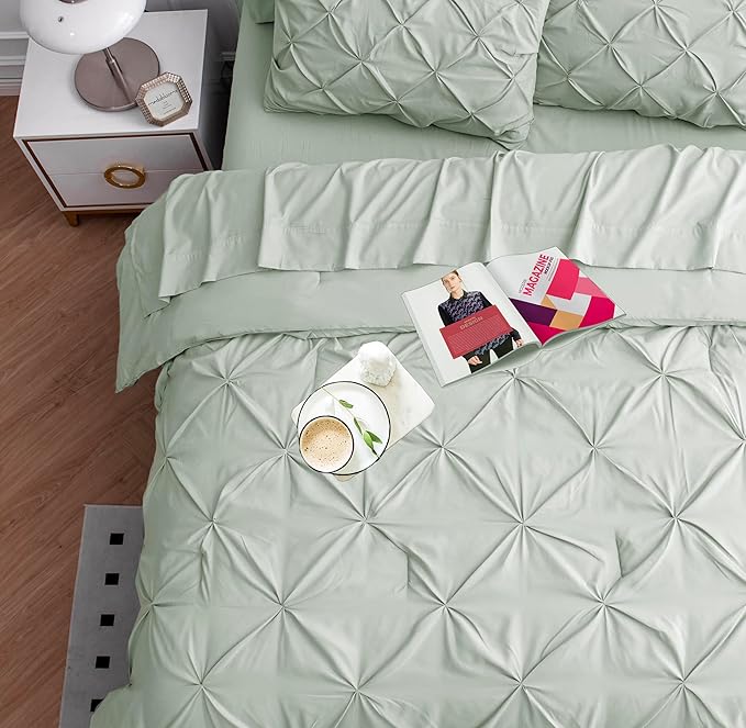 Lane Linen 7 Piece Bed in a Bag Set - Soft Full Size Bedding with Comforter, Sheets, Pillowcases & Shams - Mineral