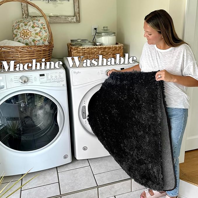 ONASAR Black Area Rugs 9x12 Living Room, Large Fluffy Shag Bedroom Rug, Washable Soft Plush Thick Shaggy Big Floor Carpet for Kids Boy and Girls Teen Dorm Nursery Indoor Home Decor Aesthetic