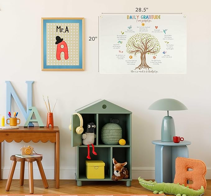 Mental Health Inspirational Rectangular Banner Flag Wall Decor Gift for Boy Girl Kids Teen,Classroom Therapy Office Homeschool Reading Room Decor-Daily Gratitude I am grateful-Birthday Christmas Gift
