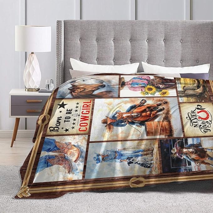 Cowgirl Racing Blanket Western Cowboy Throw Blanket Super Soft Flannel Lightweight Fluffy Plush Fuzzy Fleece Horse Blanket Gifts for Girls Woman Kids Prayer for Bed Sofa Bedding 60"X80"