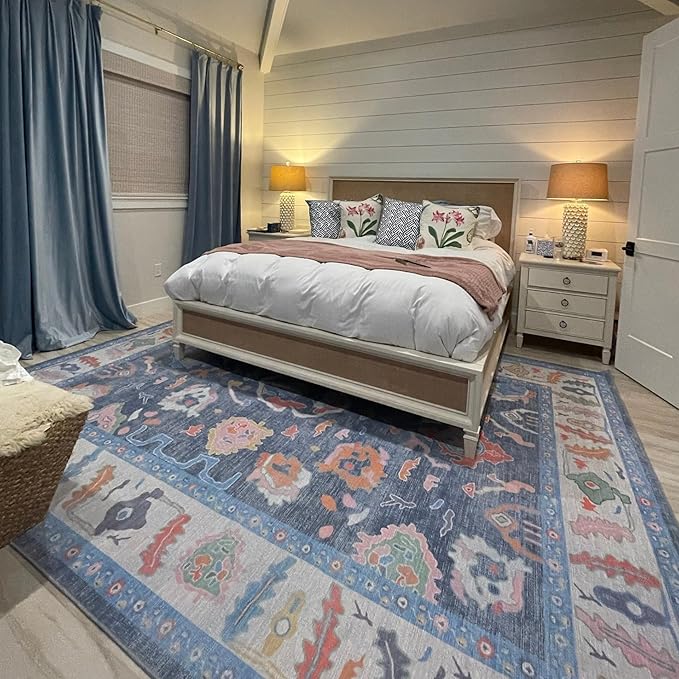 Fame Rugs Blue Modern Oushak Rug 8x10, Vintage Turkish Colorful Oriental Washable Antique Inspired Large Area Rugs, Luxury Living Room Bedroom (387BNB, 7'6 x 10')