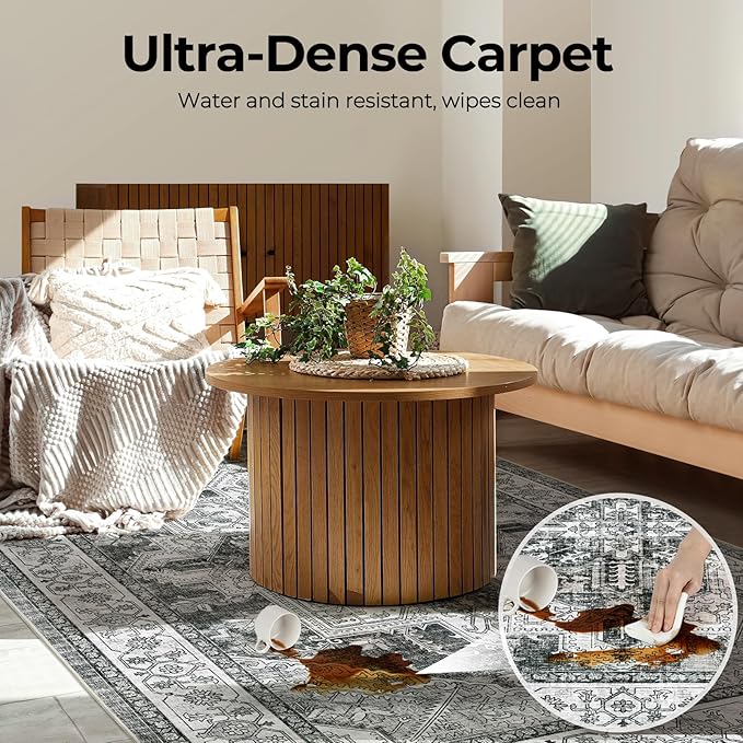 WITSHOCK Living Room Area Rugs 4x6: Washable Rug Boho Soft Non-Slip Low Pile Stain Resistant Foldable Carpet for Bedroom Playroom Dining Room Office Kitchen Farmhouse Home Decor Rug-Gray