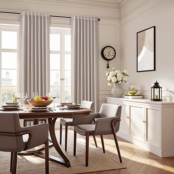 Guken Taupe Linen Blackout Curtains for Living Room 102 Inch Length 2 Panels Set Elegant Light Blocking Thermal Insulated Soundproof Back Tab Hook Belt Bedroom Dining Room Greige Beige 52x102