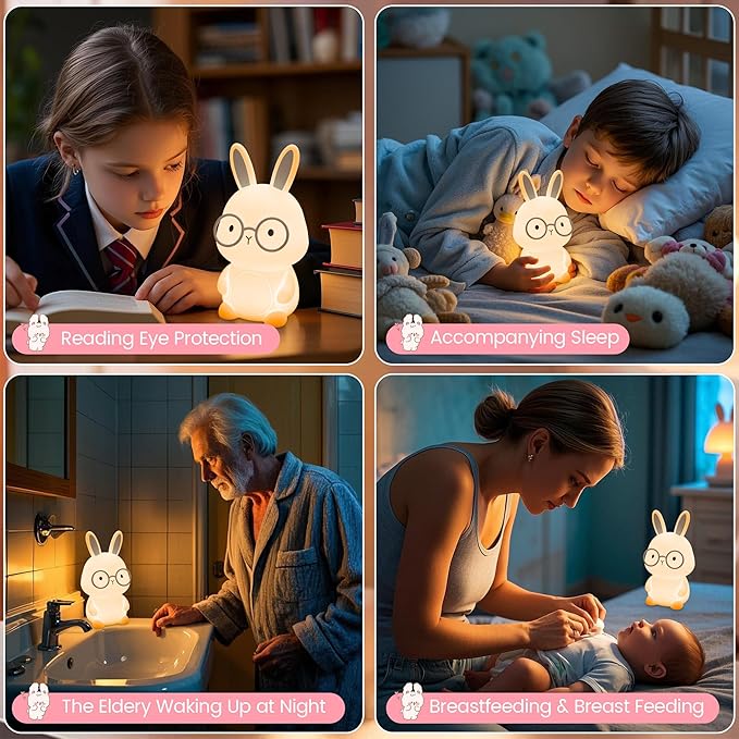 Bunny Night Light, Rabbit Lamp for Kids,Rechargeable Nursery Nightlight ,Silicone Bedside Lamp with Touch Color Changing,Dimmable/TimmerLight, Room Decor,Easter Gift / Christmas Gifts for Boys Girls