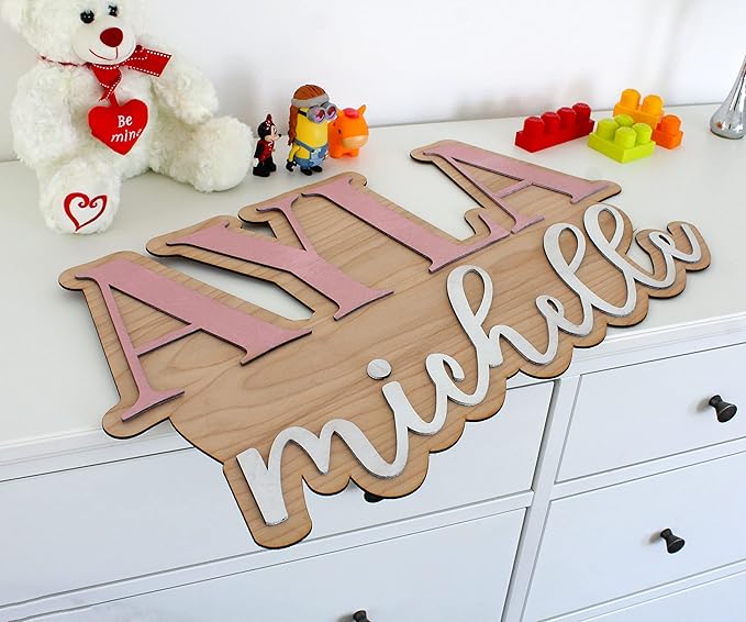 Large Wood Nursery Sign | Nursery name sign for Kids | Custom Wood Name Sign | 3D Wood Baby Name Sign (Yellow)