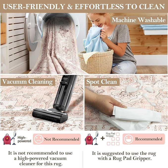 Machine Washable Rugs Nursery Rug 6x9 Cute Girl Non Slip Low Pile Water Repellent Soft Print Pattern for Bedroom Indoor Decor Kids Playroom Pink