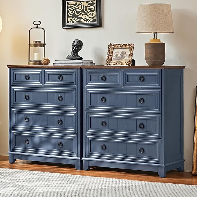 Farmhouse 5 Drawer Dresser for Bedroom, 33.2" Tall Small Dressers & Chest of Drawers, Rustic Wood Dresser with Metal Handle, Storage Organizer Closet for Living Room, Hallway, Entryway