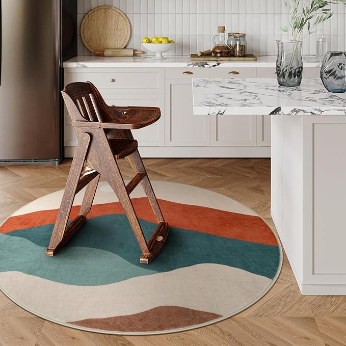 Round Rugs 4ft, Non Slip Washable Circle Rug for Bedroom Mountain Boho Round Area Rug for Living Room, Modern Soft Accent Carpet for Entryway Dining Room(Colorful)