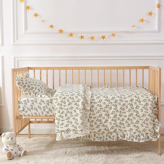 100% Cotton Muslin Crib Comforter/Quilt,Ultra Soft Cozy Reversible Baby Blanket,All Season Toddler Blankets for Boys and Girls, Machine Washable,41"x48"