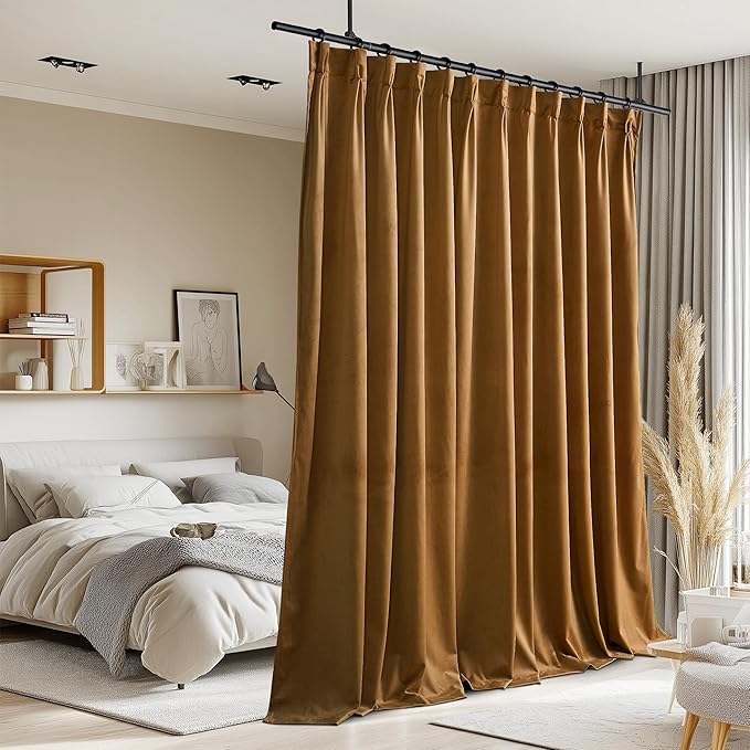 StangH Gold Brown Velvet Curtains 84 inches Long, Extra Wide Pinch Pleated Bedroom Curtains & Drapes Elegant Thermal Insulated Room Divider for Living Dining Room, W72 x L84, 1 Panel