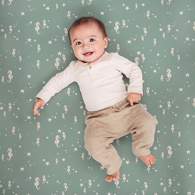 Crib Sheets Neutral - Fitted Baby Crib Sheets Bed for Girl Boy - 2 Pack Standard & Toddler Mattress (Ocean Odyssey) - Buttery Soft Organic Cotton Blend