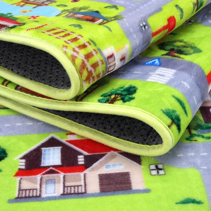 Kids Carpet Playmat 8x10 Car Play Rug Large Kids Play Rug City Traffic Road Mat Low Pile Non Slip Fun Carpet for Kids Children Nursery Playroom Classroom Educational City Life Carpet Grey