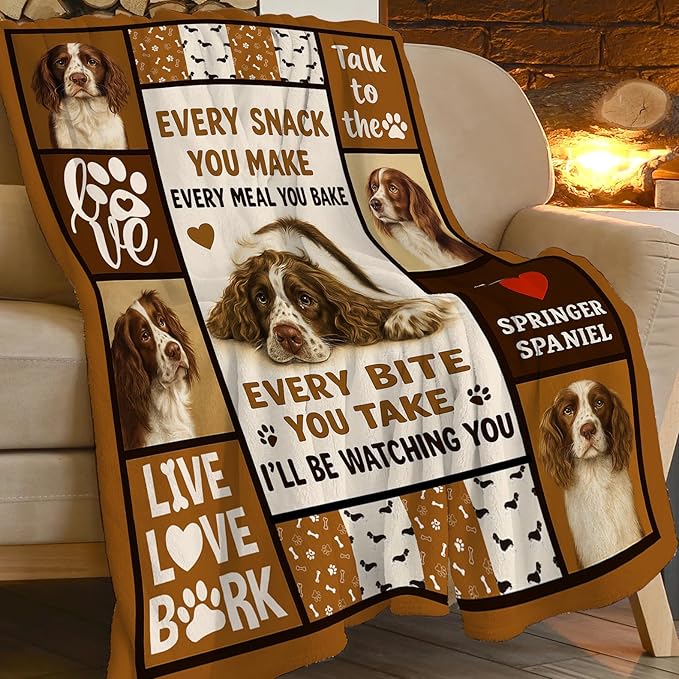 Springer Spaniel Blanket English Springer Decor Throw Blanket Super Soft Flannel Fluffy Plush Cozy Fuzzy Fleece Stuff Blanket Gifts for Dog Lover Woman Girl Kids Adults for Bed Sofa Couch 50"X60"
