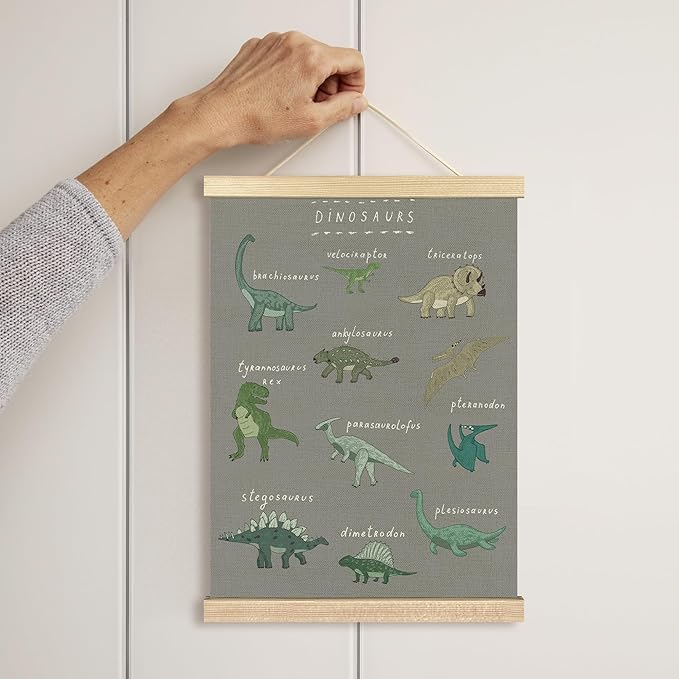 BCUANGD Dinosaur Dino Wall Decor - Gray Baby Toddler Boys Room Wall Art Poster Hanger with Wood Frames, Inspirational Wall Hanging Canvas Decor for Kids Room Nursery Bedroom, 12x16 Inches