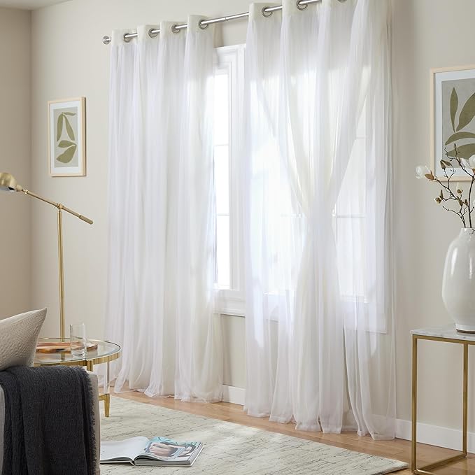 TOWN & COUNTRY LUXE Talia Double Layer Indoor Curtains, Sheer and Room Darkening Blackout, Grommet Top, Energy Efficient, 2-Pack Set, 52"x84", Vanilla