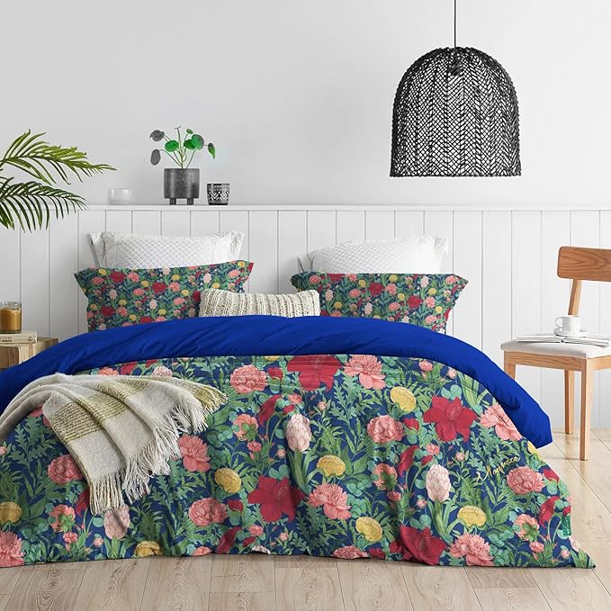 MAGRACE Green Duvet Cover King Size, 100% Pure Cotton Vintage Floral Printed Super Soft Coquette Bedding Set 3 Pieces with Zipper Closure & Corner Ties