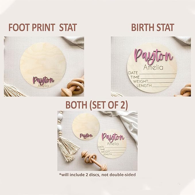 NAZENTI Personalized Baby Name Announcement Wooden Signs, Custom Birth Announcement And Footprint Sign For Hospital, Baby's Arrival Gift, Welcome Sign For Room Decor, Gifts For Baby Girl Or Boy Shower